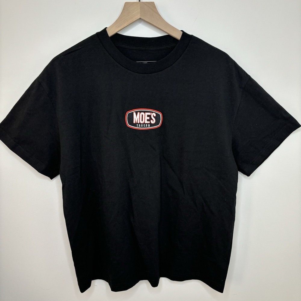 The Simpsons Moe's Tavern T Shirt Black Heavyweight Medium Flaming Embroidered